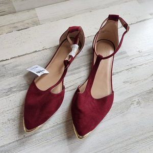 Charlotte Russe Sandals Womens Size 9 Ankle Strap Flats Red Suede Pointed Toe